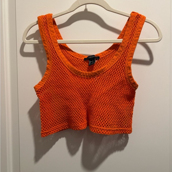 Forever 21 Tops - Forever 21 Bright Orange Mesh Crop Top